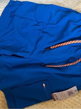 Youth men Bright Blue Swim Trunks with Orange Drawcord